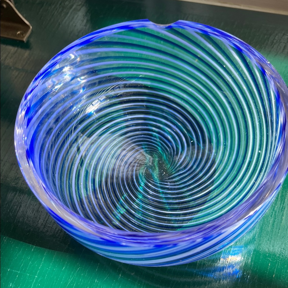 Turkish Glass Blue and Green Swirl Bowl